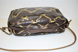 Longchamp, Sac bandoulière, en cuir marron ébène monogrammé vintage