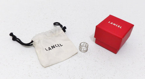 Lancel, Jolie Bague " carré L" en laiton plaqué palladium, taille 50 (voir 51)