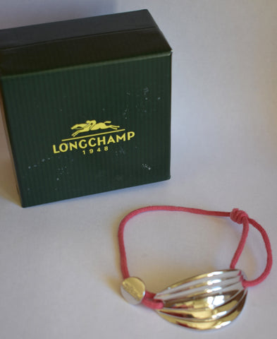 Longchamp, Bracelet en argent et fil de coton rose " feuille "