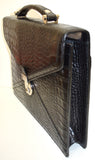 LANCEL, serviette porte document avec bandoulière en cuir noir façon crocodile