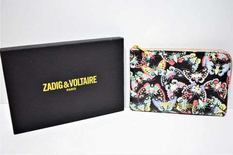 Zadig et Voltaire, Trousse pochette en cuir noir motifs papillons