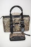 Longchamp, Sac Kate Moss, boston en cuir façon serpent zébré + portefeuille
