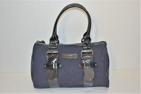 Longchamp, Sac Kate Moss, boston, en toile et cuir verni bleu marine