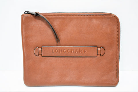 Longchamp, pochette cuir cognac ligne " 3D "